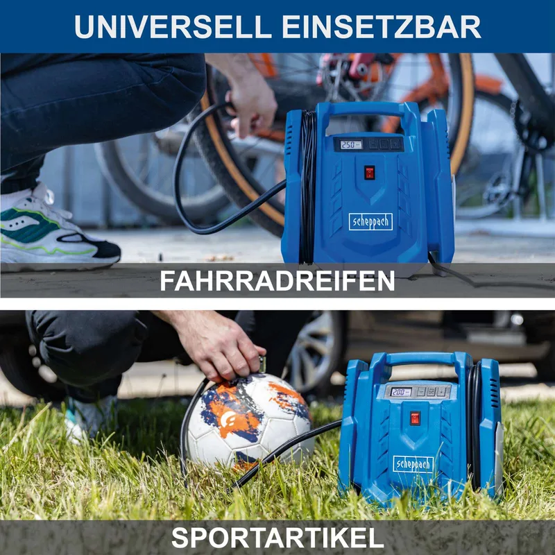 Kompressor Airforce 7 SC Scheppach - 230V & 12V Anschluss | 8 bar Arbeitsdruck | 24L/min | ölfrei & mobil | LCD Display | inkl. Reifenfüller & Adapter by Scheppach – product image 3 of 5