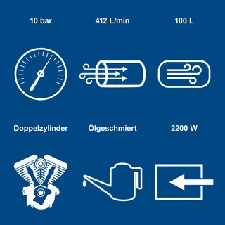 Kompressor HC120DC Scheppach - 10 bar I 100 Liter | 3PS | 412 L/min | Doppelzylinder | ölgeschmiert de Scheppach – image du produit 2 sur 5