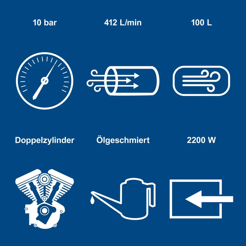 Kompressor HC120DC Scheppach - 10 bar I 100 Liter | 3PS | 412 L/min | Doppelzylinder | ölgeschmiert de Scheppach – image du produit 2 sur 5
