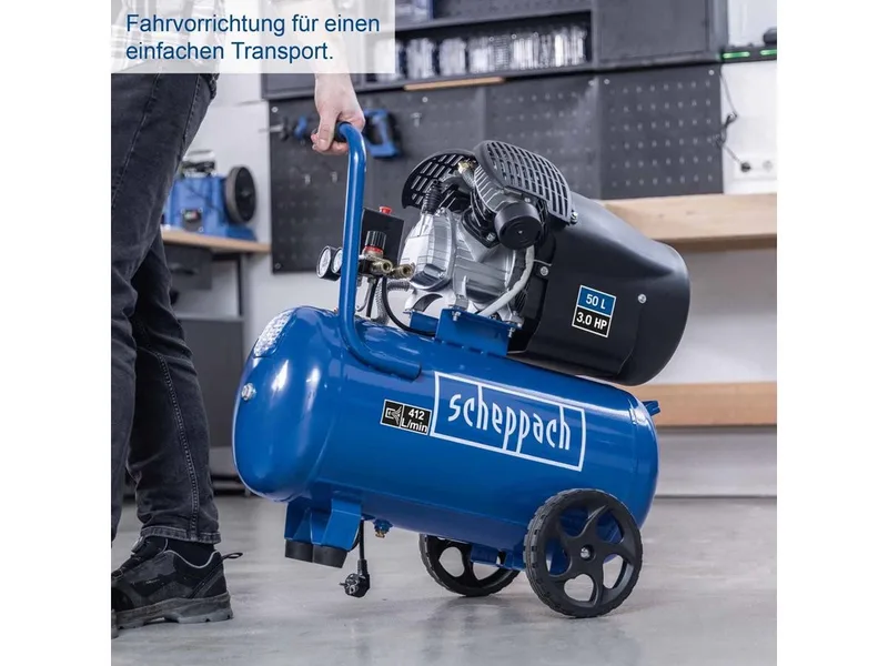 Kompressor HC53DC, 2200 W, max. 10 bar, 50 l, hohe Luftleistung von 412 l/min von Scheppach – Produktbild 4 von 5