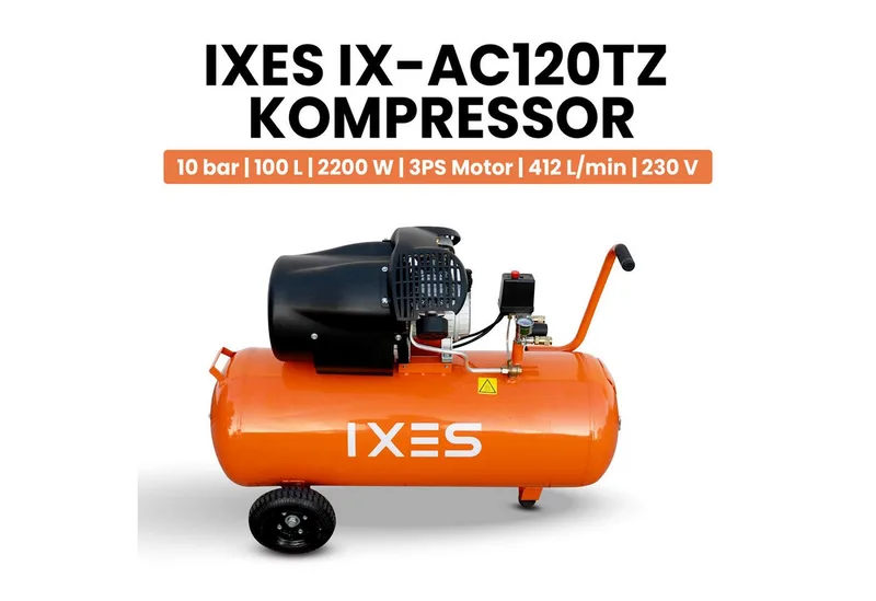 Kompressor IXES Kompressor 100L Luftkompressor 10 bar Druckluft 3PS 412L/min, 2200 W, max. 10 bar, 100 l van Scheppach – productafbeelding 1 van 5