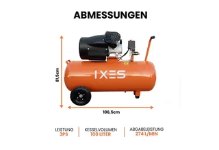 Kompressor IXES Kompressor 100L Luftkompressor 10 bar Druckluft 3PS 412L/min, 2200 W, max. 10 bar, 100 l van Scheppach – productafbeelding 4 van 5