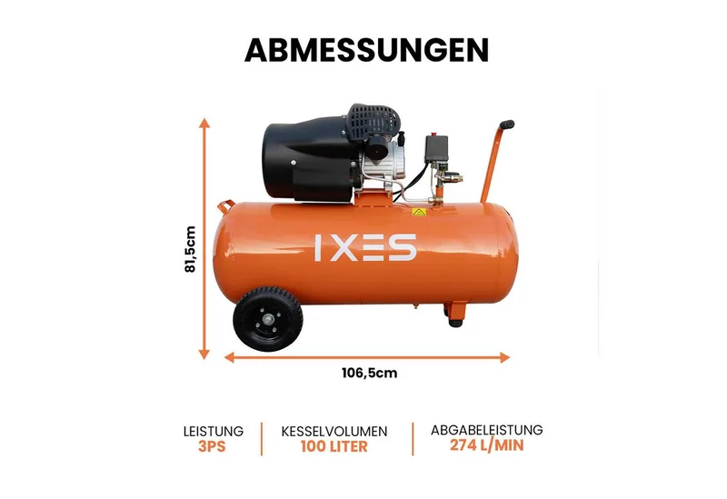 Kompressor IXES Kompressor 100L Luftkompressor 10 bar Druckluft 3PS 412L/min, 2200 W, max. 10 bar, 100 l van Scheppach – productafbeelding 4 van 5