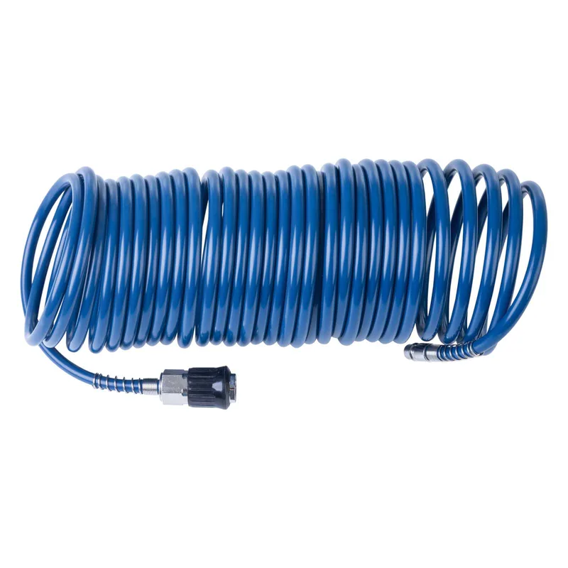 Kompressor Schlauch 10m, max 20bar - 1/4 Zoll Druckluftschlauch Schnellkupplung universell passend für Kompressoren | Spiralschlauch blau de Scheppach – image du produit