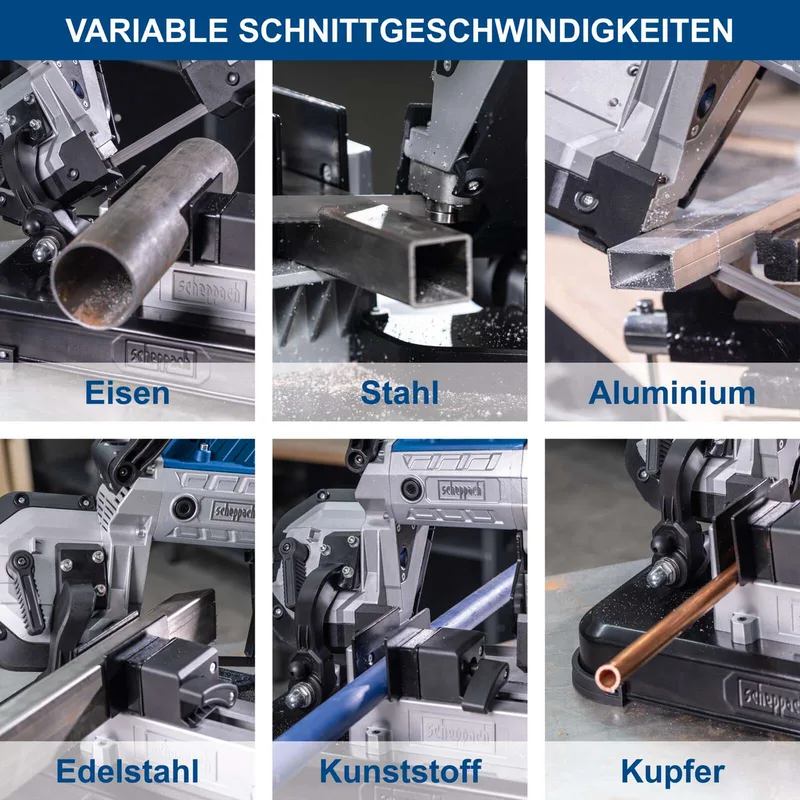 Metallbandsäge MBS1200 Scheppach - 1200W | 127mm Schnitthöhe | Vario-Speed | LED-Arbeitslampe | inkl. 2. Sägebänder 10Z / 14Z by Scheppach – product image 3 of 5