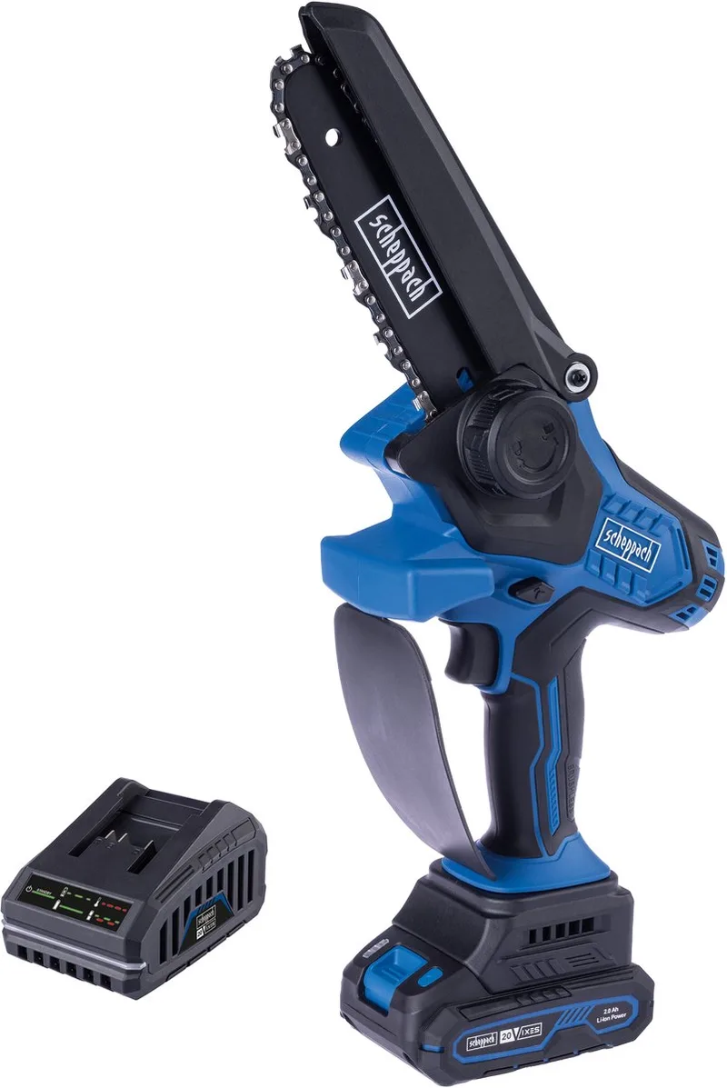 Mini Kettingzaag op Accu BC-PS150-X - 15,2cm zaagblad - 15cm max zaaglengte - 6.8 m/s zaagsnelheid - incl. 20V IXES accu & lader de Scheppach – image du produit