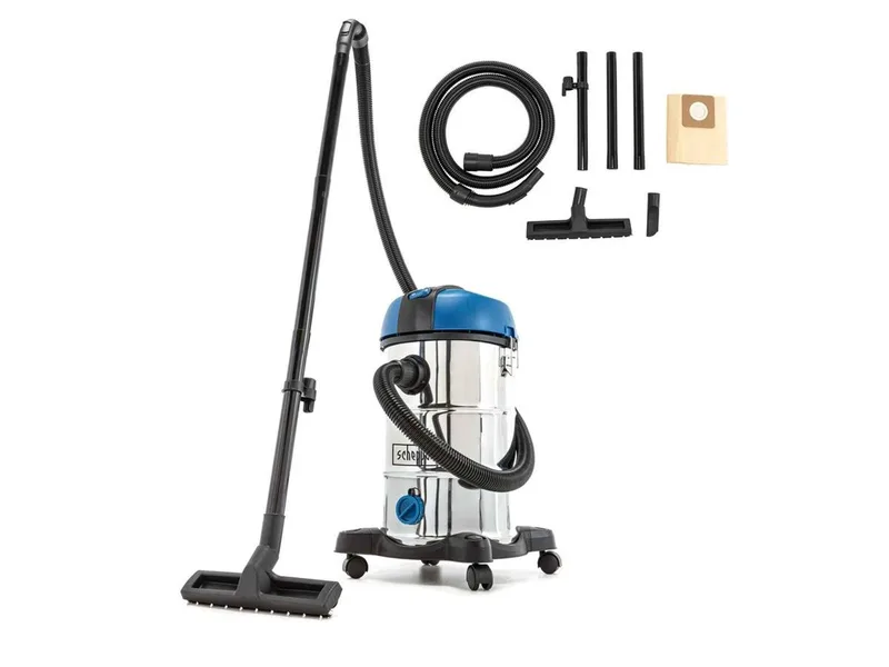 Nass-Trocken-Sauger NTS30V2, 1200 W, mit Beutel, 3IN1 Mehrzwecksauger 30 L + Zubehör de Scheppach, Bleu, Argent – image du produit
