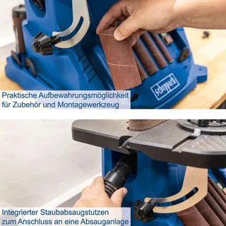 Oszillierender Kanten-, Band- und Spindelschleifer OSM600 Scheppach - 230V 450W | 610x100mm Schleifband | 16mm Oszillationshub | 90mm Schleifhöhe van Scheppach – productafbeelding 5 van 5