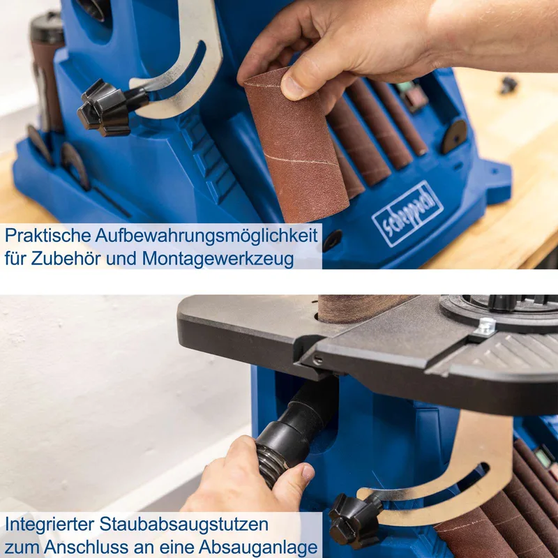 Oszillierender Kanten-, Band- und Spindelschleifer OSM600 Scheppach - 230V 450W | 610x100mm Schleifband | 16mm Oszillationshub | 90mm Schleifhöhe van Scheppach – productafbeelding 5 van 5
