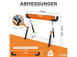 Sägebock IXES Arbeitsbock Sägebock Unterstellbock Gerüstbock Klappbock 600 kg, 600 kg max. Belastbarkeit, (1-St) by Scheppach, Orange – product image 5 of 5