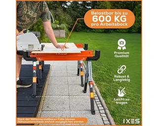 Sägebock IXES Arbeitsbock Sägebock Unterstellbock Gerüstbock Klappbock 600 kg, 600 kg max. Belastbarkeit, (1-St) by Scheppach, Orange – product image 4 of 5