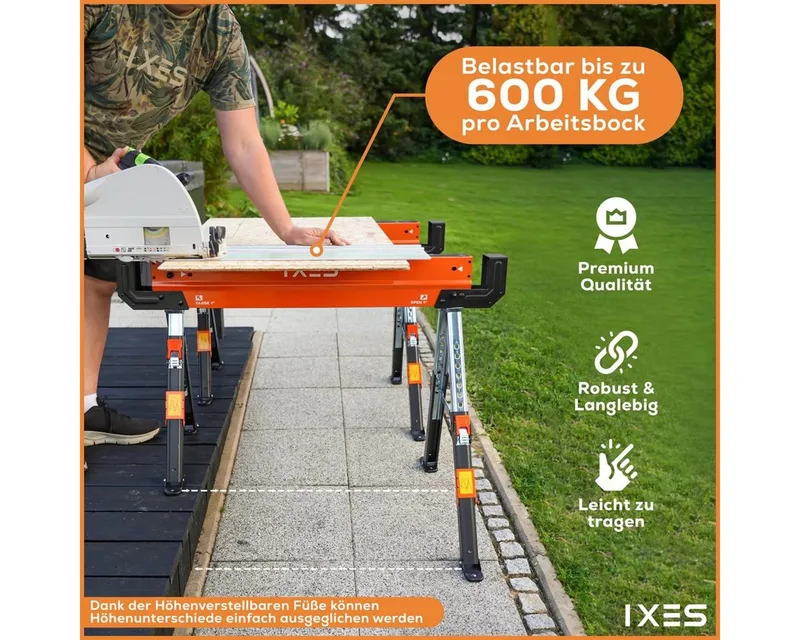 Sägebock IXES Arbeitsbock Sägebock Unterstellbock Gerüstbock Klappbock 600 kg, 600 kg max. Belastbarkeit, (1-St) by Scheppach, Orange – product image 4 of 5