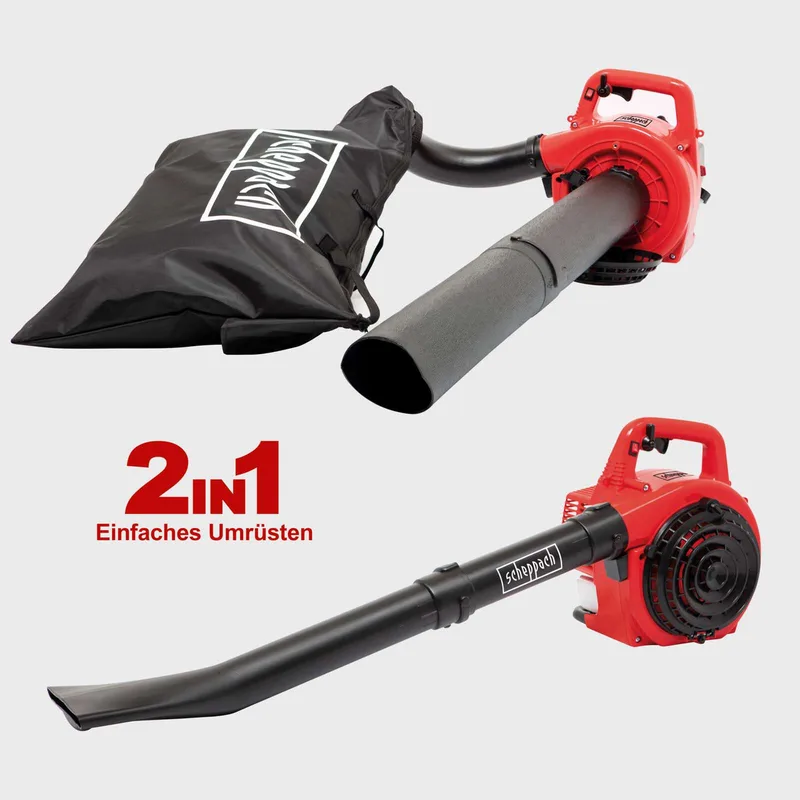 Scheppach 3-in-1 Benzine Bladblazer LBH2600P - 25.4cc - 700W - 1,0PK - Bladzuiger, Bladblazer & Versnipperen - Blaassnelheid 268 km/u - 678 m³/u - 50L opvangzak von Scheppach – Produktbild 2 von 5