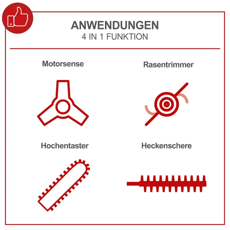 Scheppach 4-in-1 Benzine Multitool MFH5300-4BP - Rugdrager - 51,7cc - 2-takt - 1.3kW/1.8 PK - tankinhoud 0.96 L von Scheppach – Produktbild 5 von 5