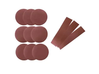 Schleifband 7903302601, (Set, 12 St., Körnung Runschleifpapier K60, K100, K180), Rundschleifpapier Ø 150 mm und Schleifband 914 x 100 mm von Scheppach, Braun, Rot – Produktbild 1 von 2
