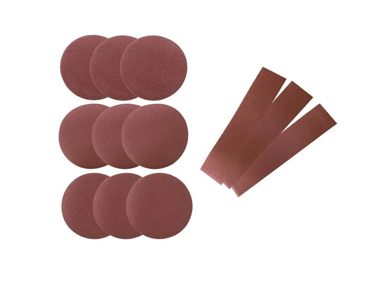 Schleifband 7903302601, (Set, 12 St., Körnung Runschleifpapier K60, K100, K180), Rundschleifpapier Ø 150 mm und Schleifband 914 x 100 mm von Scheppach, Braun, Rot – Produktbild 1 von 2