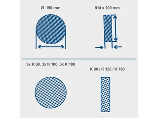 Schleifband 7903302601, (Set, 12 St., Körnung Runschleifpapier K60, K100, K180), Rundschleifpapier Ø 150 mm und Schleifband 914 x 100 mm von Scheppach, Braun, Rot – Produktbild 2 von 2