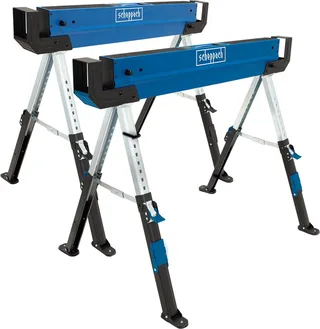 Schragen MWB600 - In hoogte verstelbaar van 61,8 tot 82cm - 1200kg totale draaglast - 2 stuks stalen zaagbokken - Heavy duty de Scheppach, Bleu – image du produit 1 sur 5