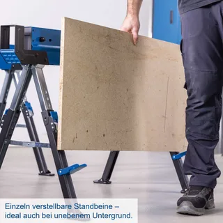Schragen MWB600 - In hoogte verstelbaar van 61,8 tot 82cm - 1200kg totale draaglast - 2 stuks stalen zaagbokken - Heavy duty de Scheppach, Bleu – image du produit 4 sur 5