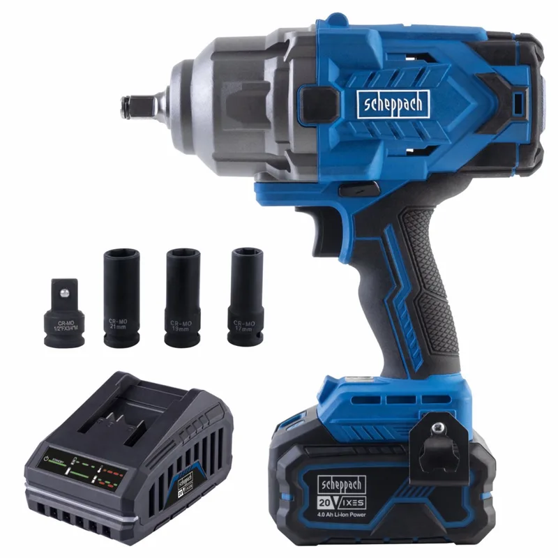 Slagmoersleutel 20V BC-IW1350-X - Set - Maximaal koppel 1356 Nm - Inclusief accu, lader, doppen (17, 19, 21 mm) en bitadapter de Scheppach – image du produit