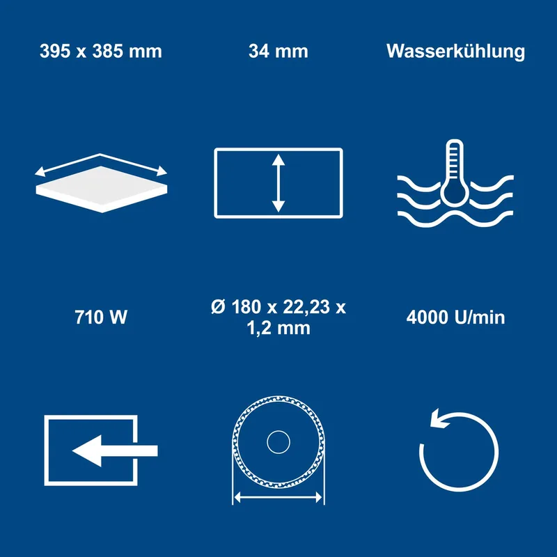 Stein- und Fliesenschneider WTS180 Scheppach - 710W | 34mm Schnitthöhe | 395x385 mm Tischgröße | 180mm Trennscheibe | Wasserkühlung von Scheppach – Produktbild 2 von 5