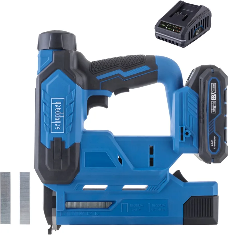 Tacker- en Nagelpistool C-NAG180-X 20V-S - 60 schoten/min - Incl. 20 V 2,0 Ah accu en 2,4 A lader van Scheppach – productafbeelding 1 van 5