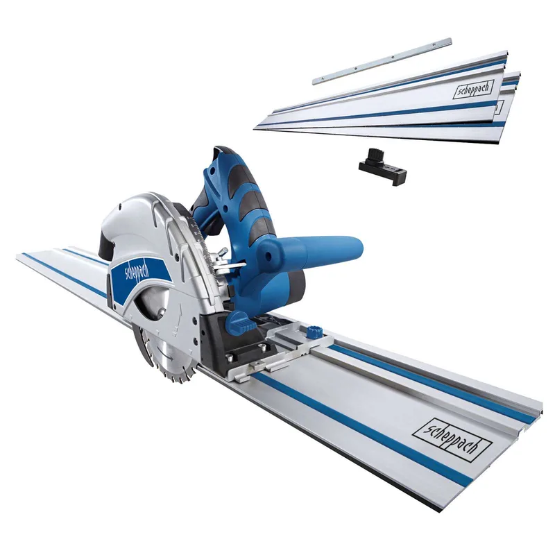 Tauchsäge PL55 SE Scheppach - 1200W | 55mm Schnitttiefe | 24Z & 48Z | 16mm Schattenfugen | inkl. 2x 700mm Führungsschienen, Verbinder u. Kippschutz von Scheppach – Produktbild