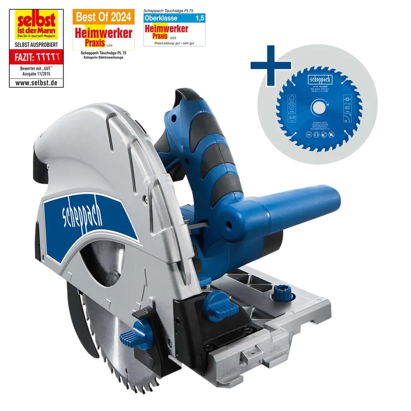 Tauchsäge PL75 Scheppach - 1600W | 75mm Schnitttiefe | Ø210mm Sägeblatt | 36Z | 16mm Schattenfugen | inkl. 2. Sägeblatt 36Z von Scheppach – Produktbild 2 von 2