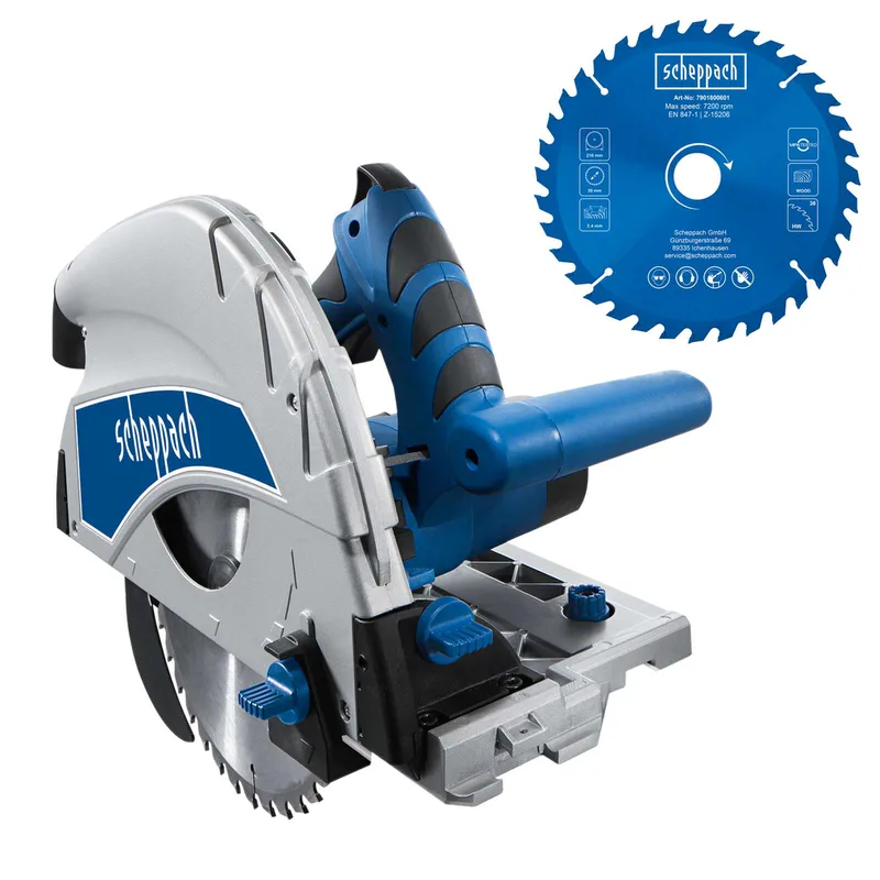 Tauchsäge PL75 Scheppach - 1600W | 75mm Schnitttiefe | Ø210mm Sägeblatt | 36Z | 16mm Schattenfugen | inkl. 2. Sägeblatt 36Z von Scheppach – Produktbild 1 von 2