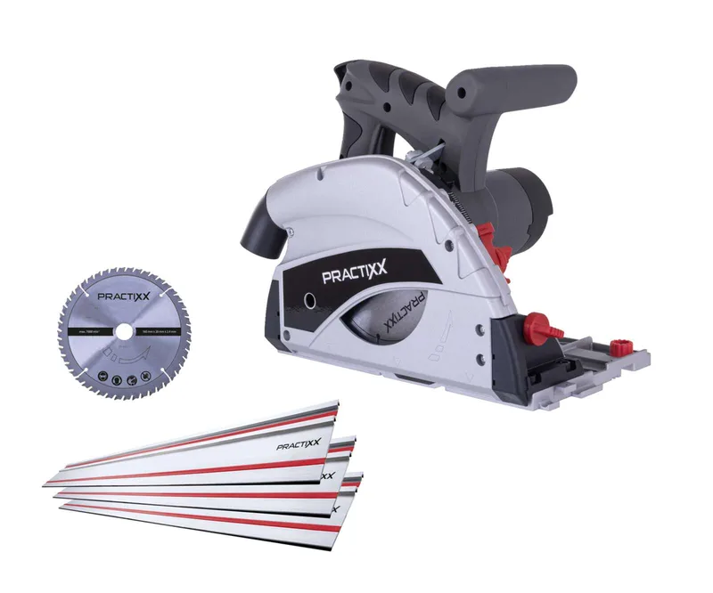 Tauchsäge PX-TS-55 Practixx - 1200W | 55mm Schnitttiefe | 0-45° Schrägstellung | Kippschutz | inkl. 3x 500mm Führungsschienen & 2. Sägeblatt (24Z/48Z) de Scheppach – image du produit 1 sur 5