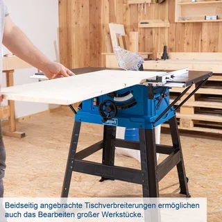Tischkreissäge HS254 Scheppach - 2200W | 85mm Schnitthöhe | Ø254mm Sägeblatt 24Z | 0 – 45° Gehrungsschnitte | inkl. Querschneidlehre & Längsanschlag van Scheppach – productafbeelding 2 van 5