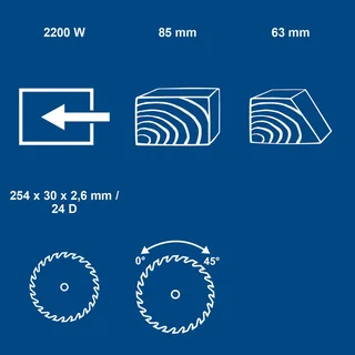Tischkreissäge HS254 Scheppach - 2200W | 85mm Schnitthöhe | Ø254mm Sägeblatt 24Z | 0 – 45° Gehrungsschnitte | inkl. Querschneidlehre & Längsanschlag van Scheppach – productafbeelding 3 van 5