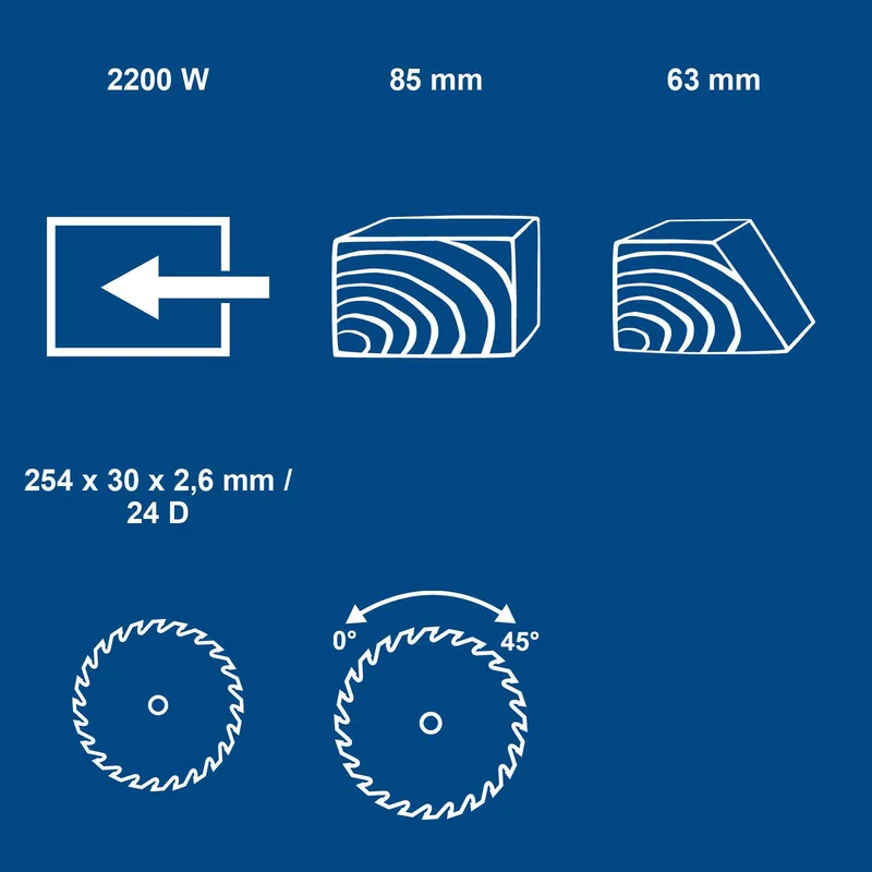 Tischkreissäge HS254 Scheppach - 2200W | 85mm Schnitthöhe | Ø254mm Sägeblatt 24Z | 0 – 45° Gehrungsschnitte | inkl. Querschneidlehre & Längsanschlag van Scheppach – productafbeelding 3 van 5
