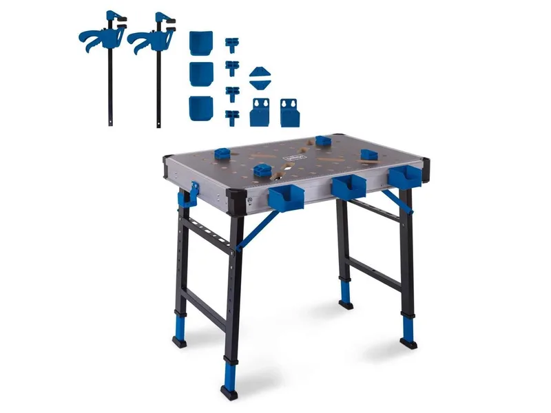 Werkbank MWB150, (Set), Arbeitshöhe 5fach verstellbar, Traglast bis 450kg, klappbar von Scheppach, Blau – Produktbild 1 von 5