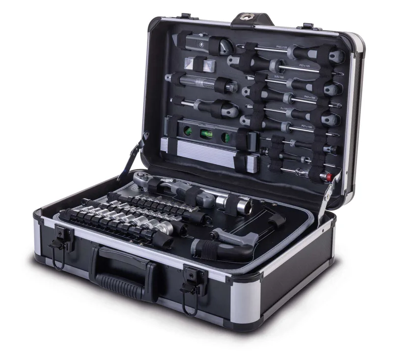 Werkzeugkoffer MWK235 Woodster - 235 tlg. Werkzeugset | Aluminium Koffer | mit Schraubenschlüssel, Hammer, Zange, Schraubenzieher uvm. | Werkstatt von Scheppach – Produktbild