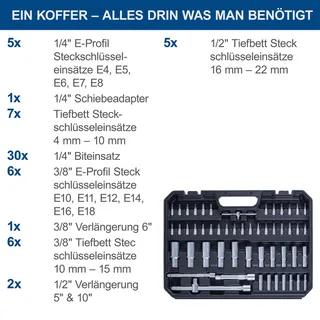 Werkzeugkoffer TB180 Scheppach - 180-tlg. gefüllt | mit verschiedenen Steckschlüsselsätzen u. Bits | stabiler Transportkoffer de Scheppach – image du produit 5 sur 5