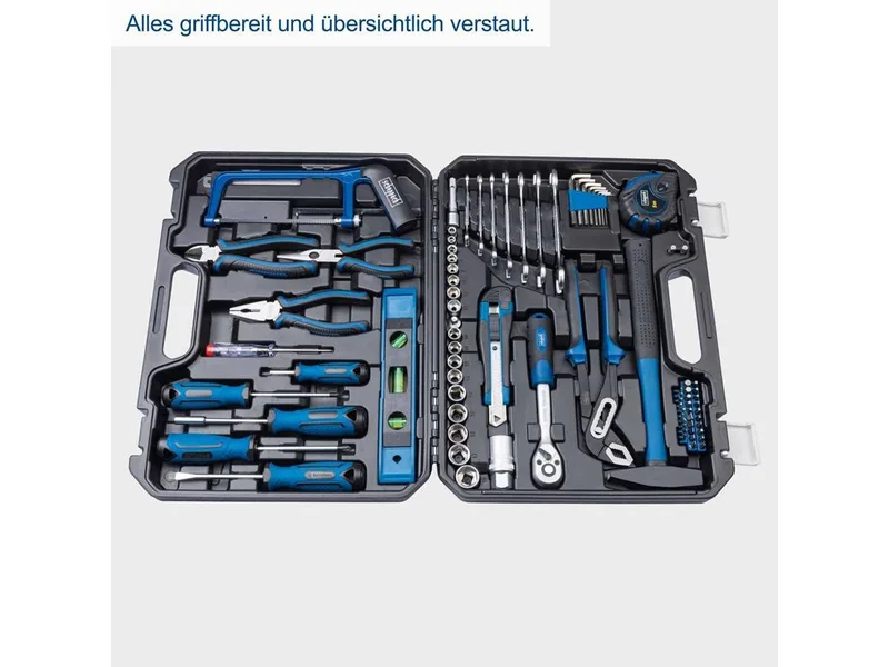 Werkzeugset WZK120, (Set, 97-tlg., Werkzeuge mit gummiertem Griff), im stabilem Kunststoffkoffer van Scheppach, Blauw, Zwart – productafbeelding 4 van 5