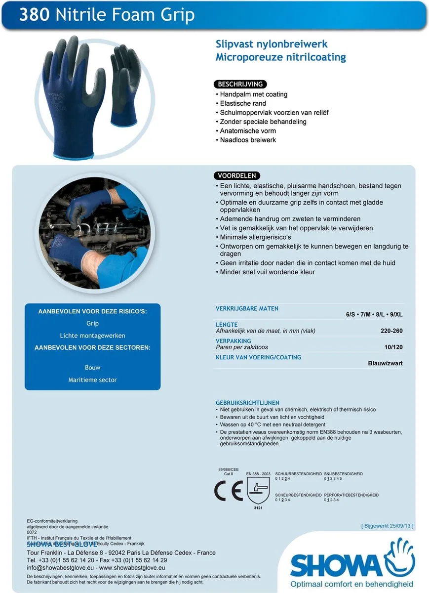 handschoenen - 380 - grijs / blauw - NBR - foam grip van Showa, Zwart, Blauw, L – productafbeelding