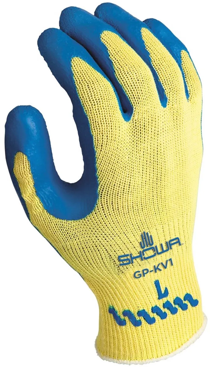 Kevlar GP-KV1 Aramide Grip Werkhandschoenen van Showa, Geel, Blauw, M – productafbeelding