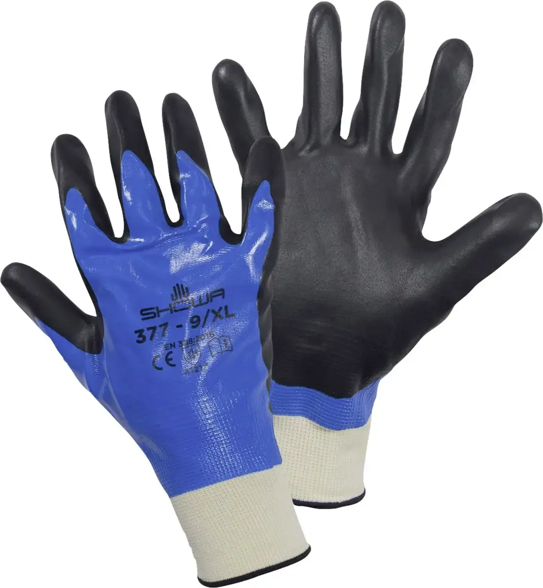 Showa 377 Gr.XL 4703 XL Montagehandschoen Polyester, Nylon, Nitril Maat (handschoen): 9, XL EN 388 Cat II 1 paar van Showa, Blauw, Zwart – productafbeelding