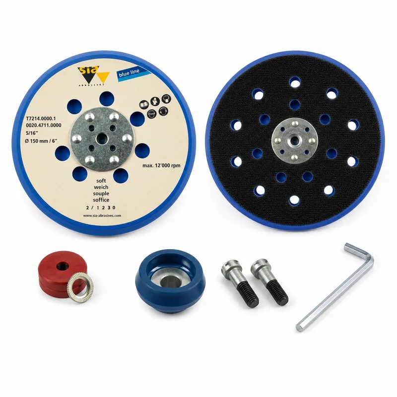 Blue Line Steunschijf Soft Ø150 mm – 15 Gaten – M8 (5/16") – Klittenband Backing Pad – Art. 0020.4711.01 van Sia Abrasives – productafbeelding
