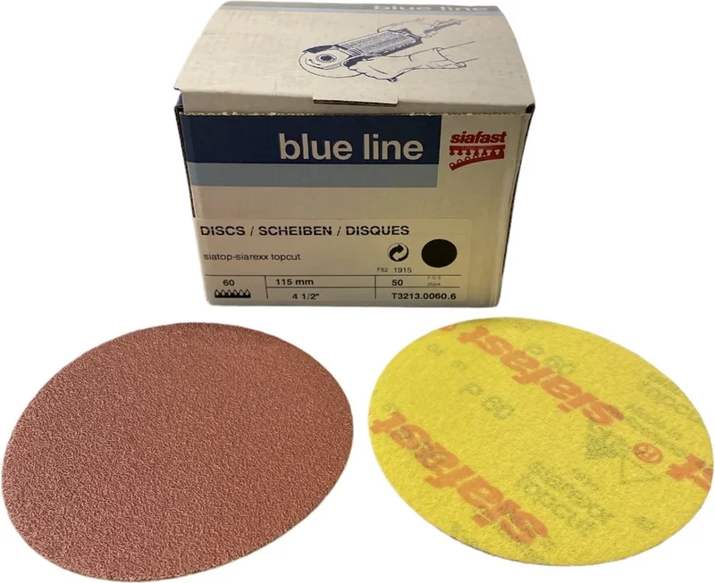 siafast siatop siarexx topcut serie 1915- schuurpapier - diameter 115 mm - P 60 - Prijs per doos (inhoud 50 stuks) van Sia Abrasives – productafbeelding