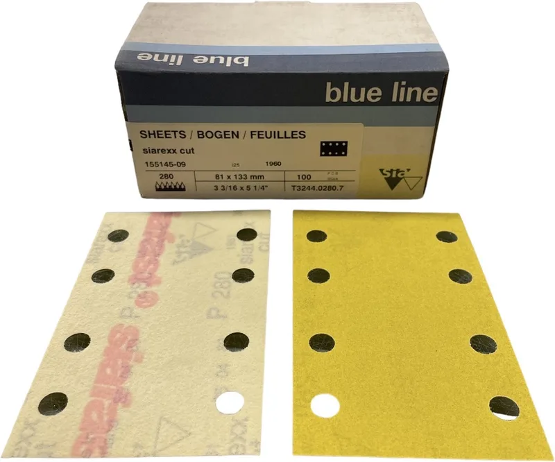 Siarexx Cut serie 1960 Schuurpapier - 81 mm x 133 mm - P 280 - Prijs per doos ( inhoud 100 stuks) van Sia Abrasives – productafbeelding