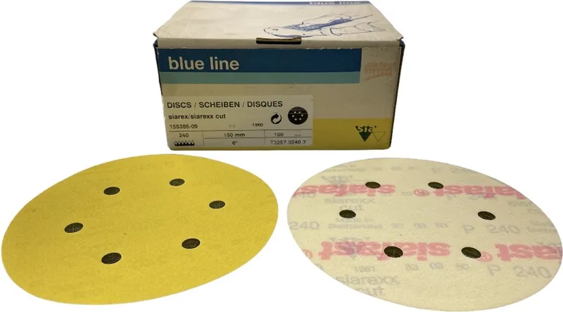 Siarexx Cut serie 1960 - Schuurpapier - diameter 150 mm - P 240 - Prijs per doos ( inhoud 100 stuks) van Sia Abrasives – productafbeelding