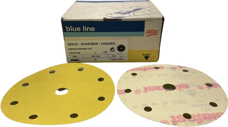 Siarexx Cut serie 1960 - Schuurpapier - diameter 150 mm - P 280 - Prijs per doos ( inhoud 100 stuks) van Sia Abrasives – productafbeelding