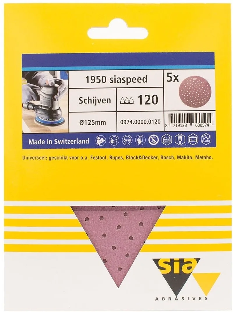 siaspeed schuurschijf rond multigat P120 - 125 mm. (5 stuks) de Sia Abrasives – image du produit