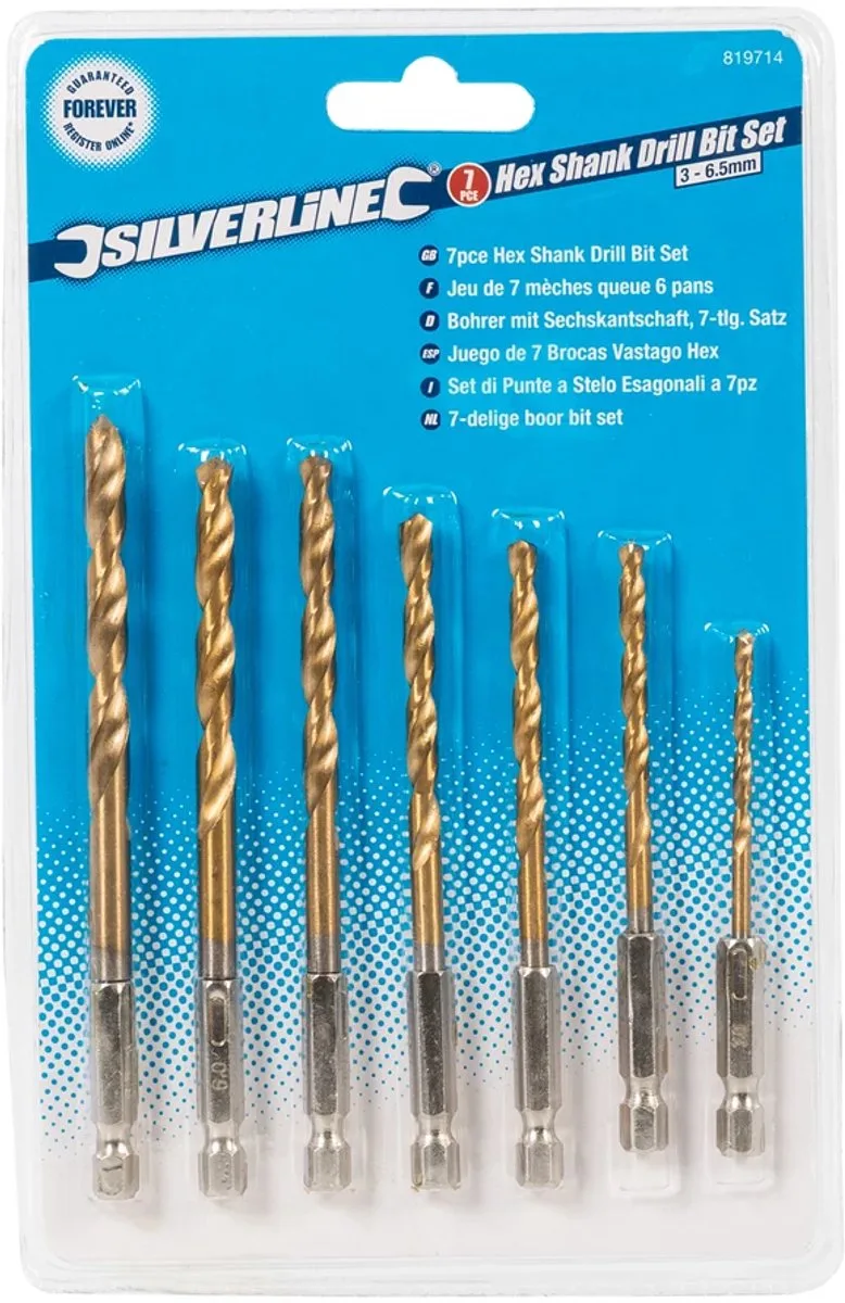 Boorbitset - Titanium coating - Zeskant schacht - 7-delig - 3 t/m 6,5 mm van Silverline – productafbeelding