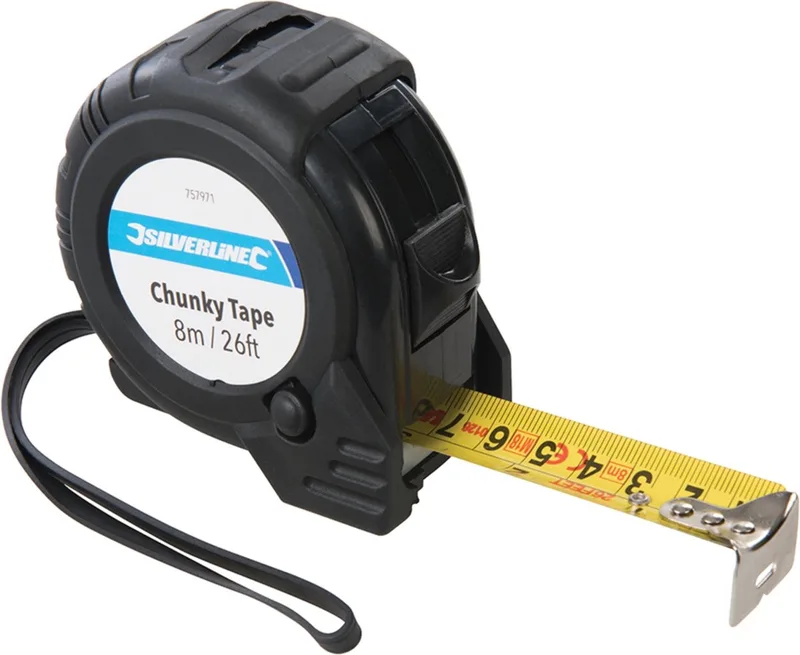 Breede rolmaat 8 m x 25 mm van Silverline, Zwart – productafbeelding