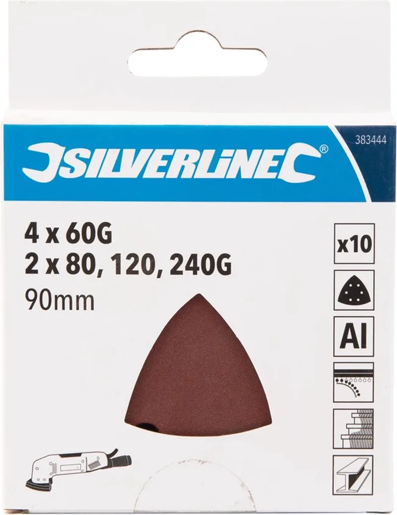 Driehoekige schuurvellen - klittenband - diverse korrelmaten - 90 mm - 10 stuks von Silverline – Produktbild