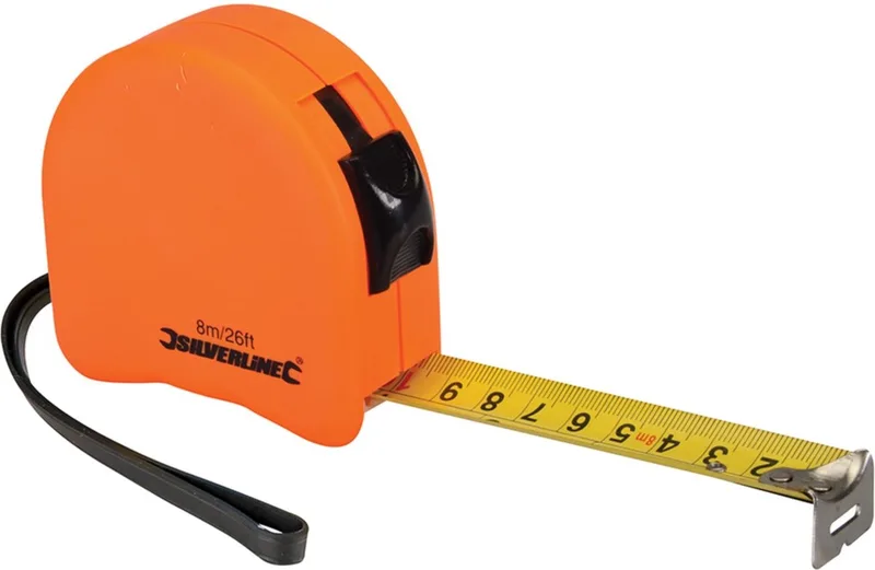 Ergonomische rolmaat - 8 meter - 25 mm breed - met riemclip en polsband de Silverline, Orange – image du produit
